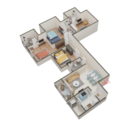 3 BHK – 1227 sq.ft